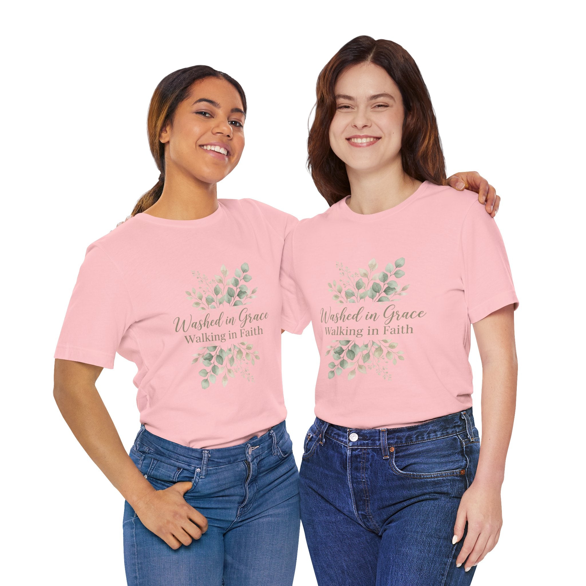 Washed in Grace Floral Tee – "Walking in Faith" Christian T-Shirt