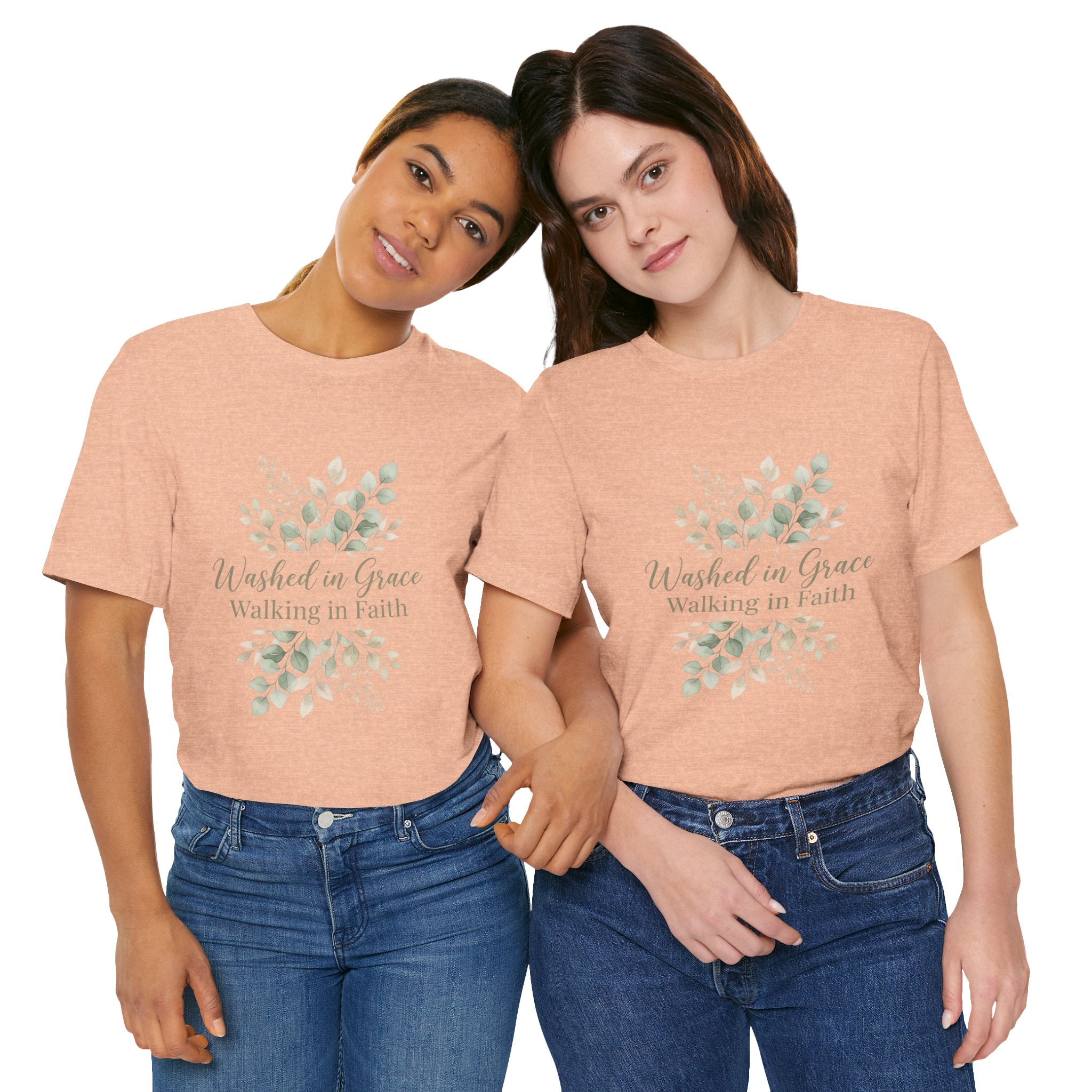 Washed in Grace Floral Tee – "Walking in Faith" Christian T-Shirt