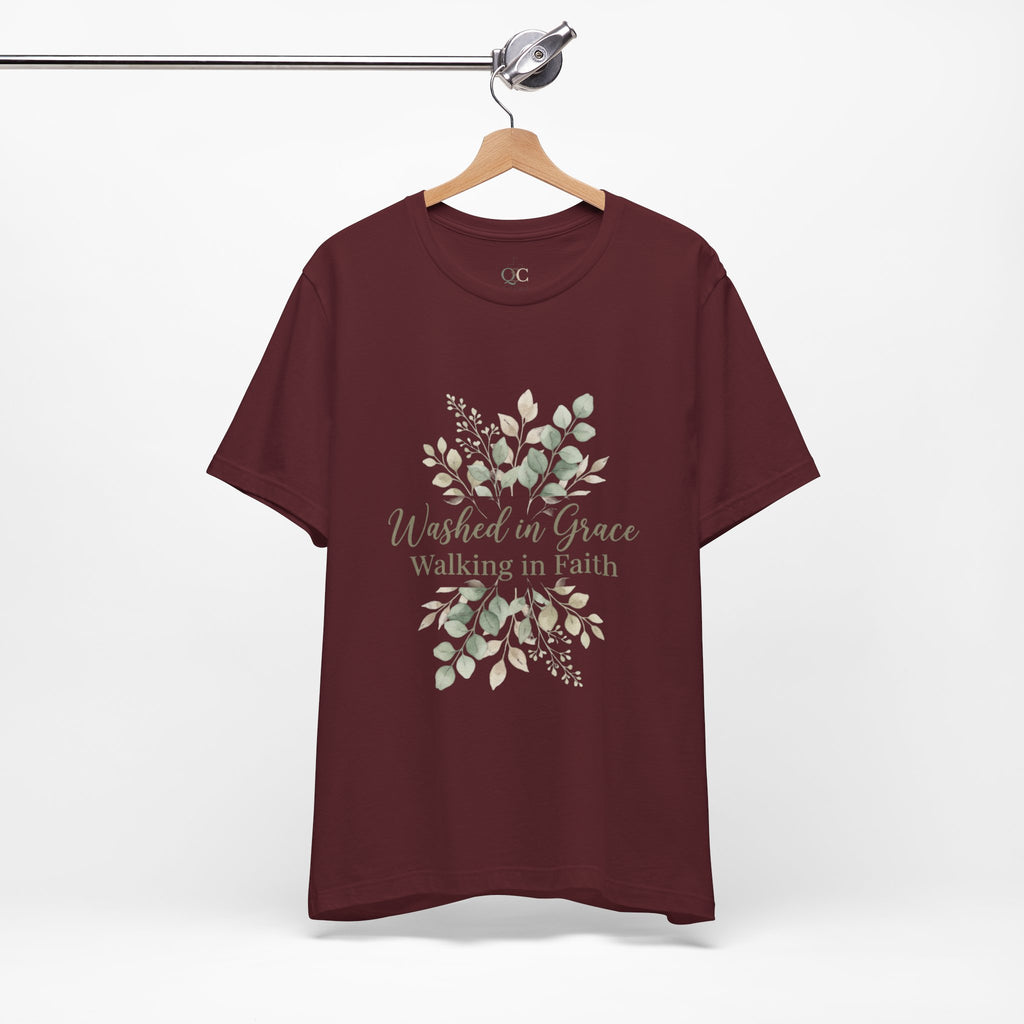 Washed in Grace Floral Tee – "Walking in Faith" Christian T-Shirt