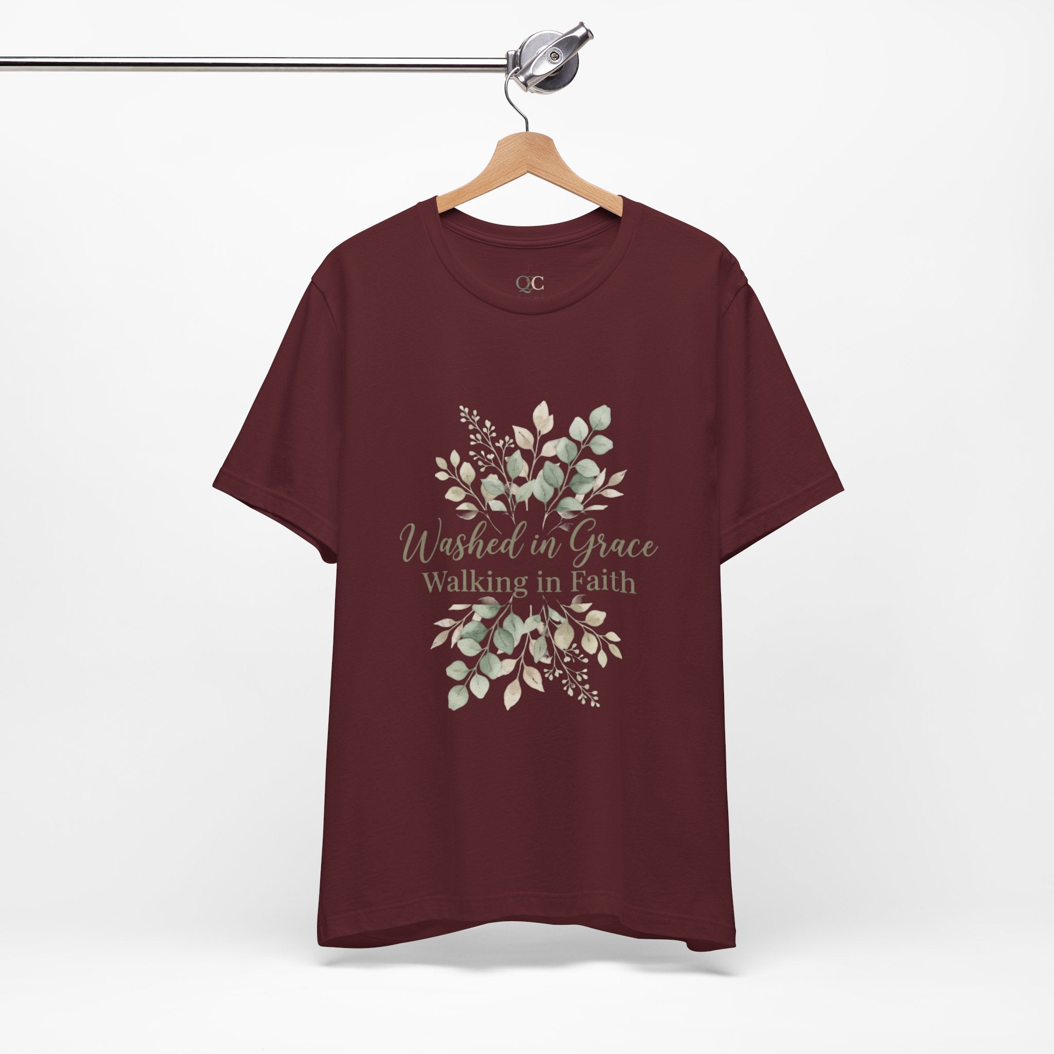 Washed in Grace Floral Tee – "Walking in Faith" Christian T-Shirt