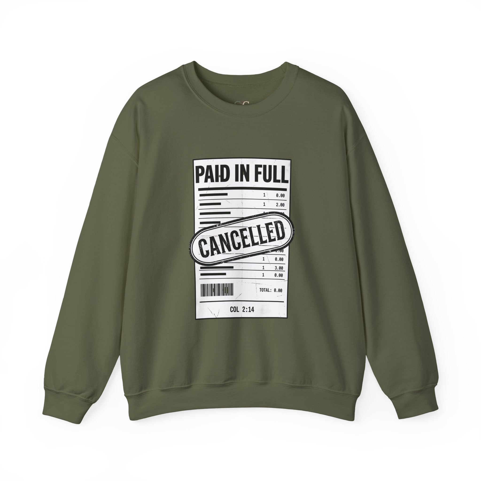 Paid in Full Cancelled Receipt Sweatshirt | Christian Streetwear, Bold Typography