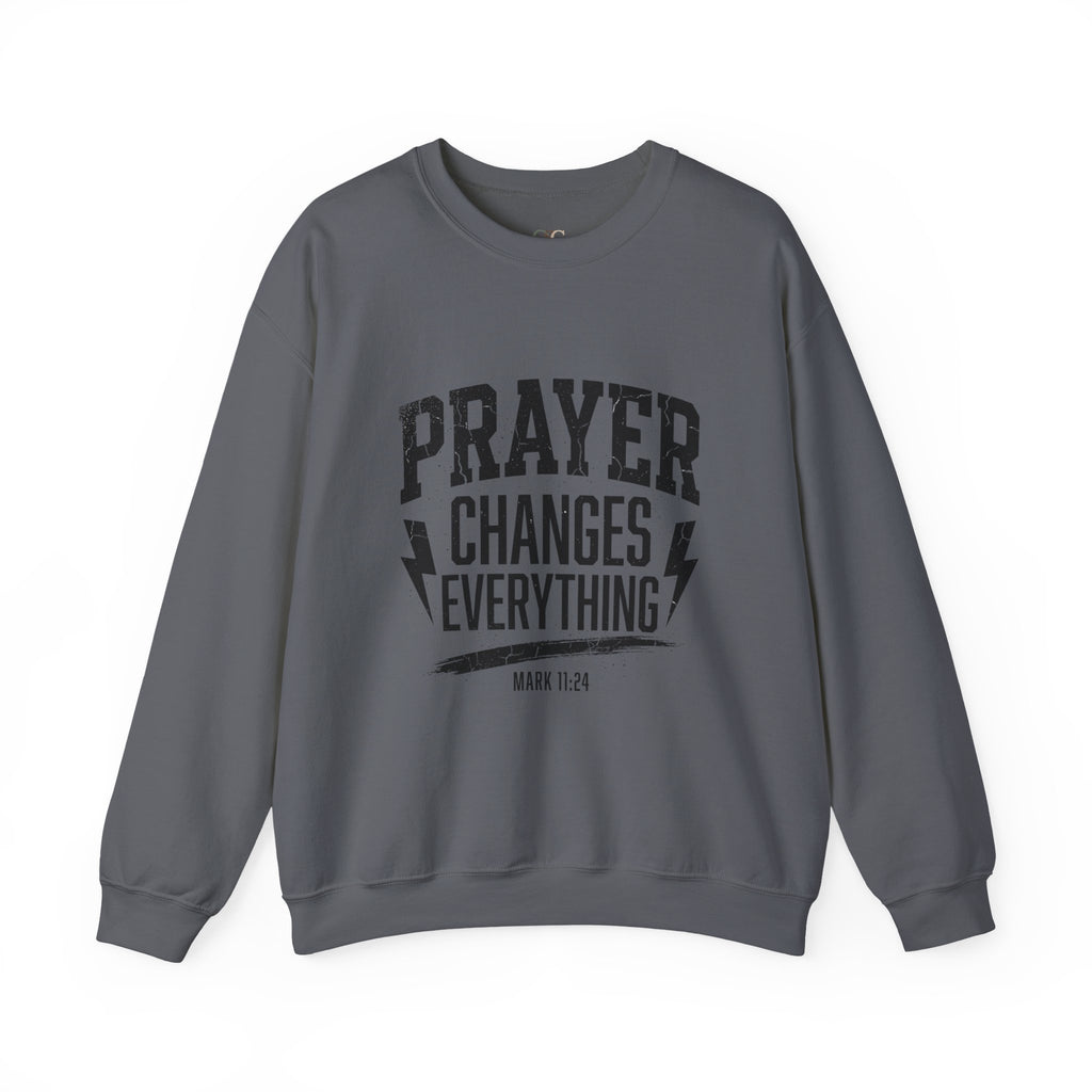 Prayer Changes Everything Crewneck Sweatshirt | Christian Streetwear, Vintage Athletic Lettering
