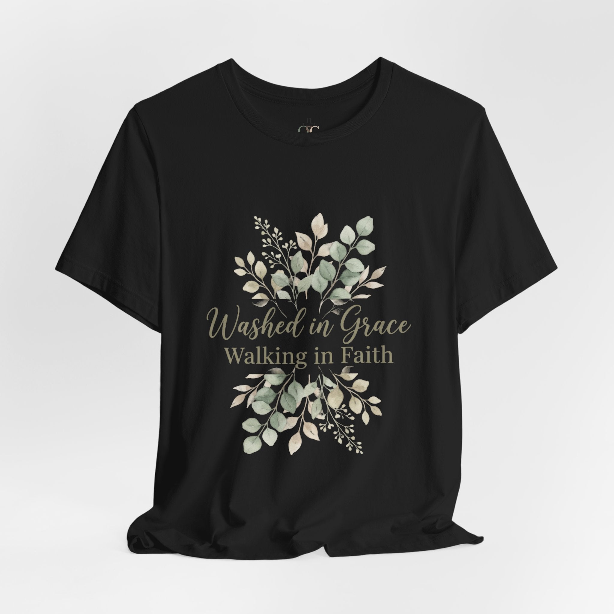 Washed in Grace Floral Tee – "Walking in Faith" Christian T-Shirt