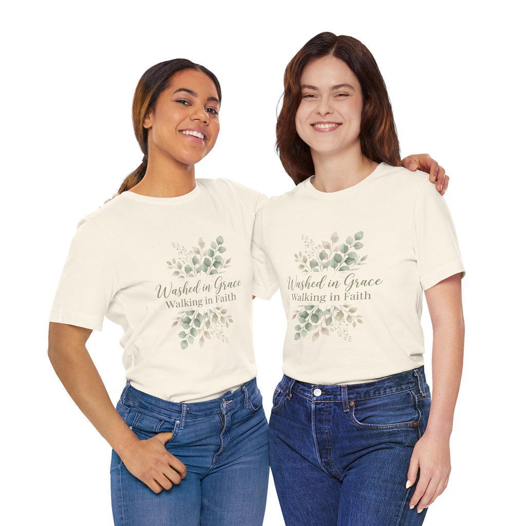 Washed in Grace Floral Tee – "Walking in Faith" Christian T-Shirt