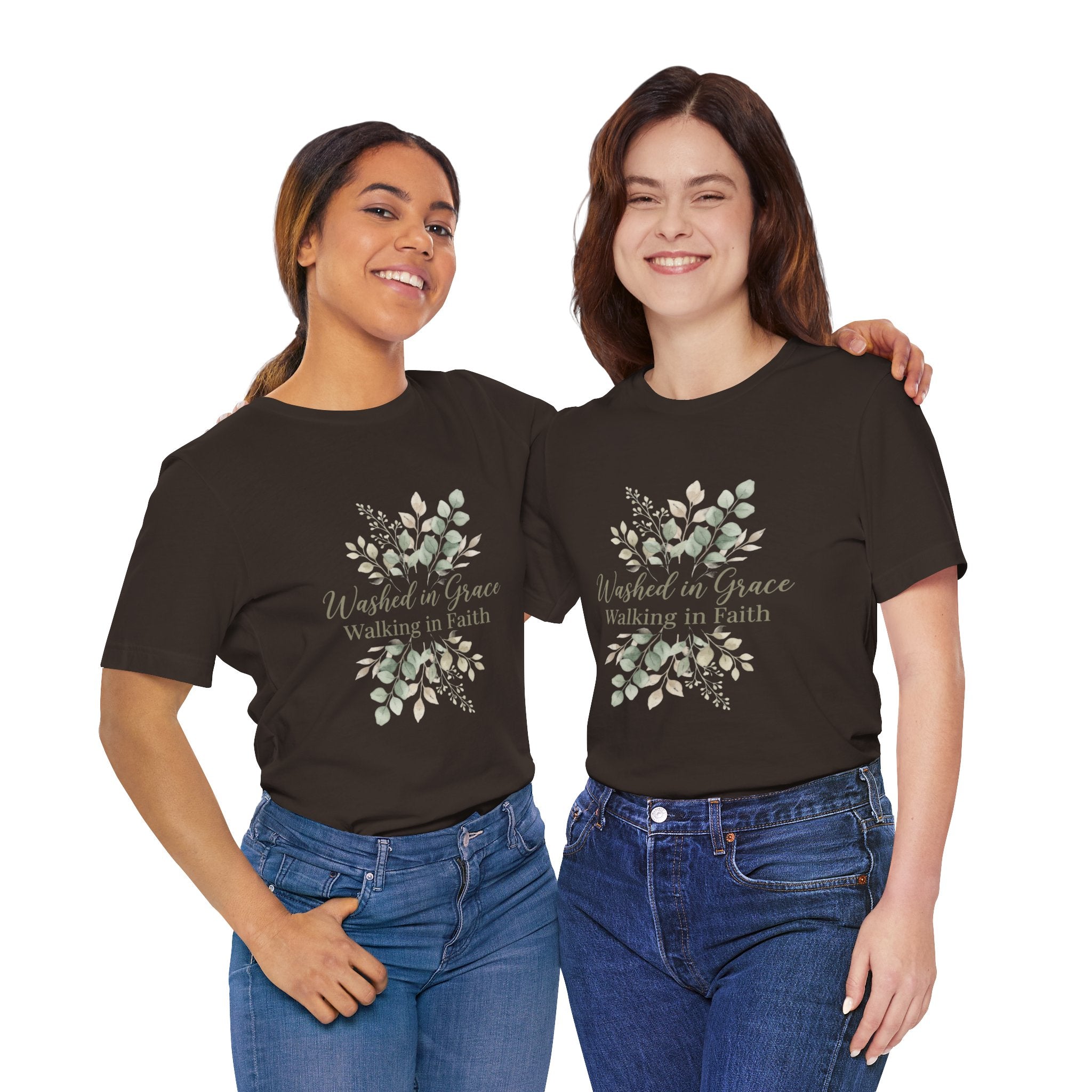 Washed in Grace Floral Tee – "Walking in Faith" Christian T-Shirt