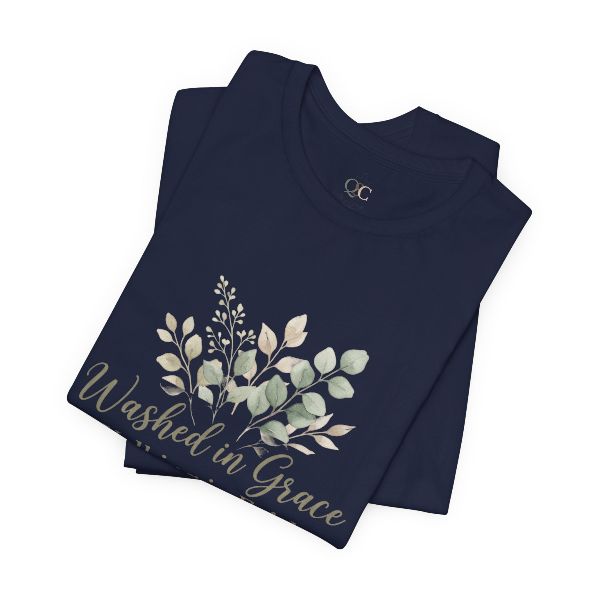 Washed in Grace Floral Tee – "Walking in Faith" Christian T-Shirt