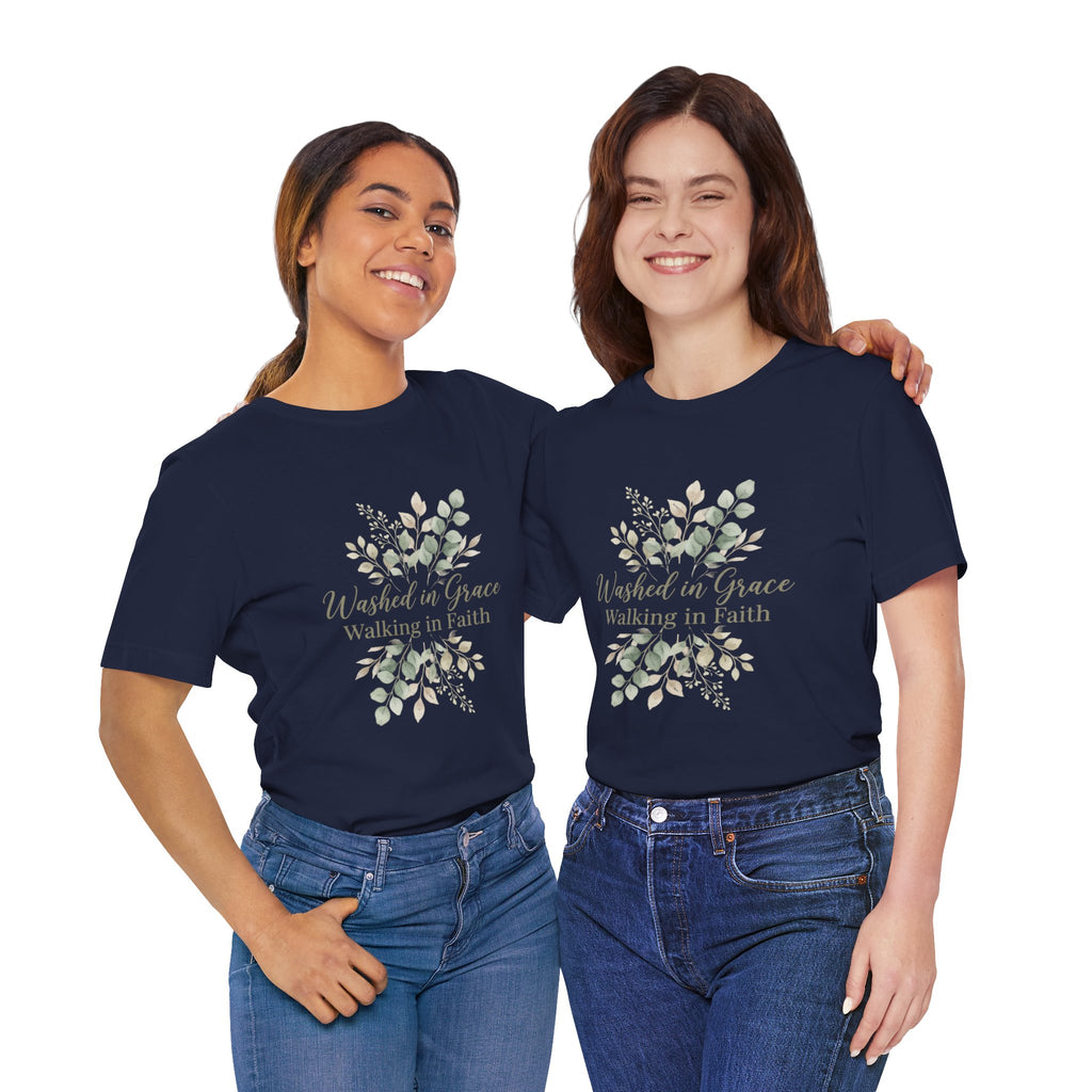 Washed in Grace Floral Tee – "Walking in Faith" Christian T-Shirt