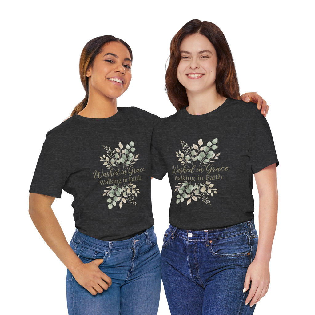 Washed in Grace Floral Tee – "Walking in Faith" Christian T-Shirt