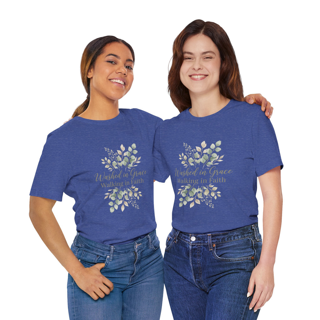 Washed in Grace Floral Tee – "Walking in Faith" Christian T-Shirt