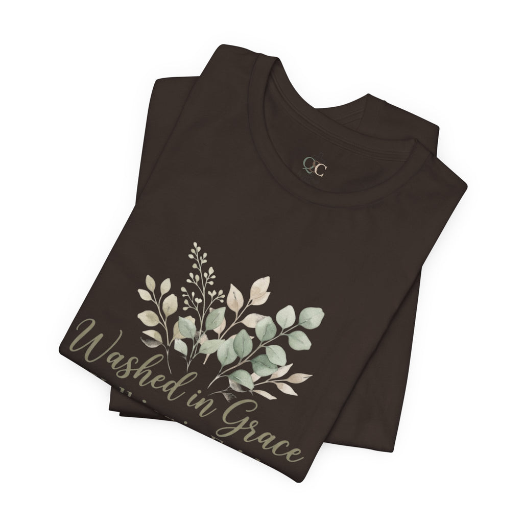 Washed in Grace Floral Tee – "Walking in Faith" Christian T-Shirt