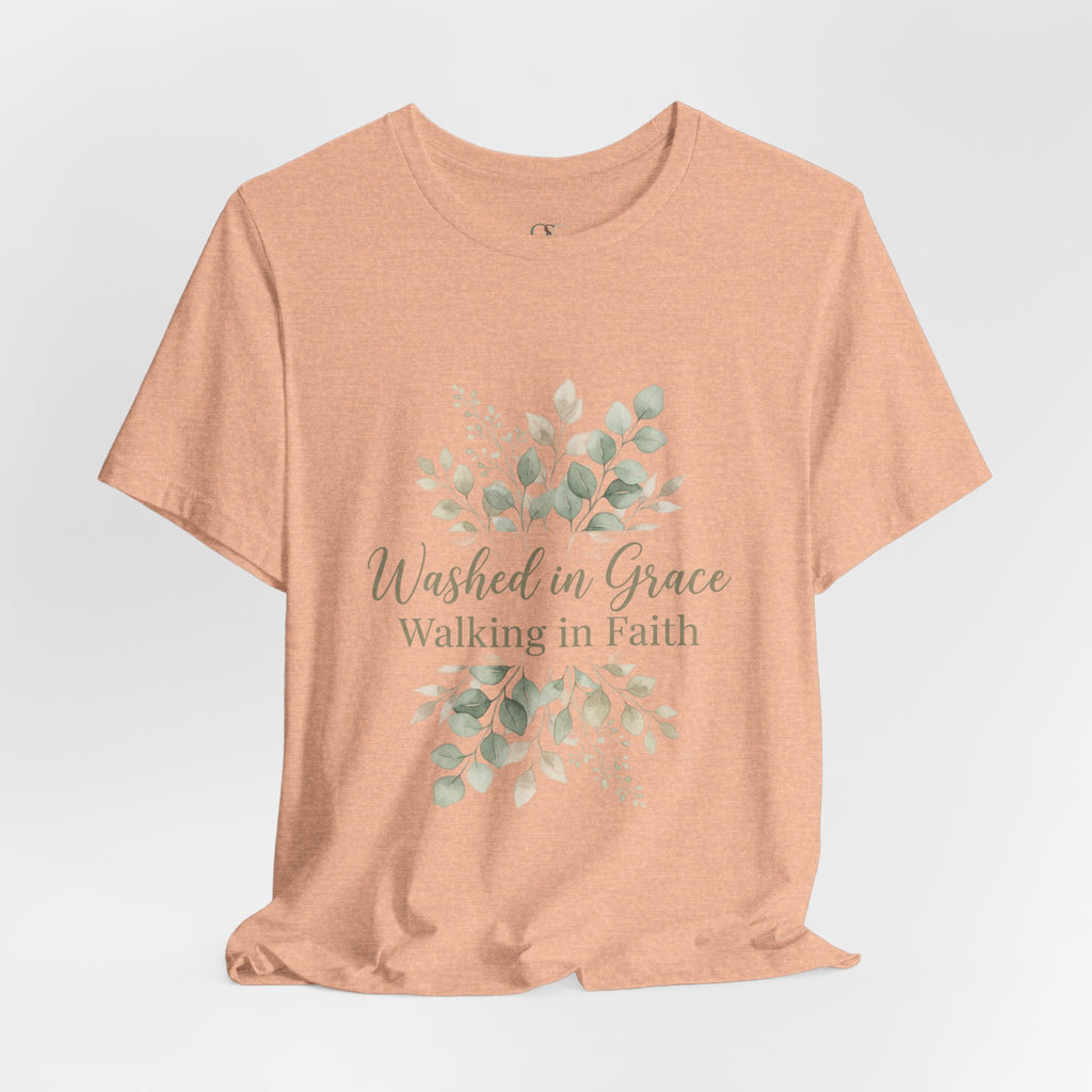 Washed in Grace Floral Tee – "Walking in Faith" Christian T-Shirt